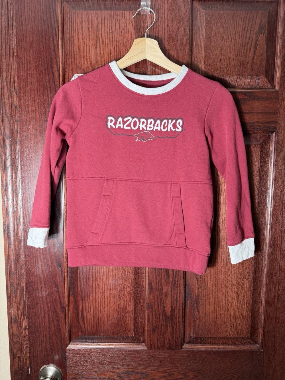 Arkansas Razorbacks Kids Sweatshirt Size M 7/8 Kangaroo Pocket Maroon Rivalry
